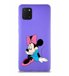 Samsung Galaxy Note 10 Lite Soft Premier Kapak Minnie Mouse-E Tasarımlı Silikon Kılıf - Mor (Şeffaf)