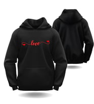 Sevgililer Günü Erkek Kadın Love Kalp Görselli Kapüşonlu Hoodie Sweatshirt 6006 (Siyah)