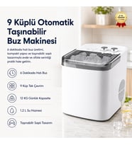 Buz Makinesi 9 Küplü Otomatik Taşınabilir Saplı, 6 Dakikada Hızlı Buz Üretimi Mini Ev Tipi