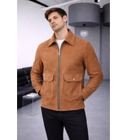 Cep Detaylı Basic Süet Ceket (Taba)