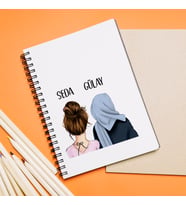 Kız Arkadaş ( Tesettürlü - Açık ) Tasarımlı Defter Kişiye Özel