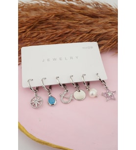 Kadın Yıldız Figürlü 6'lı Zirkon Set Küpe