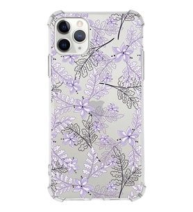 Apple iPhone 11 Pro Uyumlu Köşe Korumalı Antişok  Kapak Floral Lila Tasarımlı Şeffaf  Kılıf