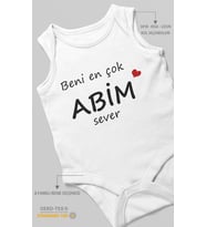 Beni En Çok Abim Sever Baskılı Bebek Zıbını – Çıtçıtlı Body  %100 Pamuk Sıfır Kol (Beyaz)