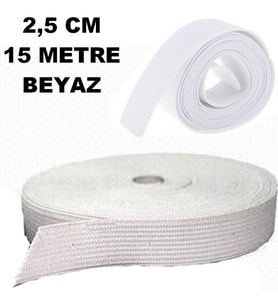 Lastik Sert Yumuşak Çamaşır Don Etek Bel Paça Bebe Lastiği Yassı Yumuşak 2,5 Cm Beyaz 15 Mt TC-00121