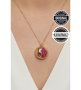 Jewelmim Bereket ve Bolluk Sembolü Gümüş Nar Kolye Rose Altın Kaplama 925 Ayar Kadın Gümüş Nar Tanesi Kolye