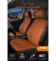 Oto Koltuk Kılıfı Tay Tüyü 2'li Ön Minder Terletmez, Kaymaz, Sıvıya Dayanıklı, Airbag Uyumlu - Taba