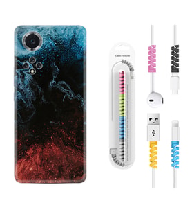 Huawei Nova Y70 Y90 Nova 9 SE  Kılıf Kablo Koruma Spiral Silikon Red Blue Black Abstact 1386