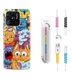 Xiaomi Poco X3 Pro M4 Pro X4 Pro C40 10C Kılıf Kablo Koruma Spiral Silikon Kediler 1723