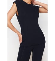 Tarz Kadın Modern Normal Bel Boru Paça Bisiklet Yaka Pamuklu İnce Bluz Pantalon Triko Alt-Üst Takım