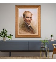 Altın Paspartulu Atatürk  Çerçeveli Tablo C167 (Gold)