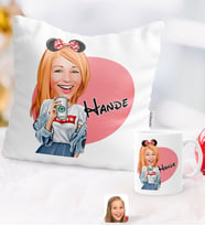 BK Gift Kişiye Özel Karikatürlü Moda Mini Fare Yastık Kupa Seti 1 (Model 1)