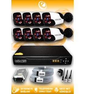 ELITCAM 8 Kameralı Panda 8 Dış Kamera Set HDD'siz Full HD Gece Görüşlü Güvenlik Kamerası Sistemi