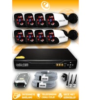 ELITCAM 8 Kameralı Panda 8 Dış Kamera Set HDD'siz Full HD Gece Görüşlü Güvenlik Kamerası Sistemi