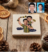 Kişiye Özel Karikatürlü Sarı Lacivert Taraftar Baba Oğul Bardak Altlığı Babalar Günü Hediyesi