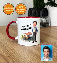 Kişiye Özel Karikatürlü Emlakçı Hediye Kupa Bardak Emlakçı Hediyeleri (Kırmızı)