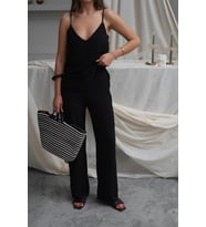 Kadın Shay Siyah Ayrobin Ip Askılı Bluz Bol Paça Pantolon Takım, Yaz Yeni Sezon