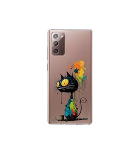 Samsung Galaxy Note 20 ile Uyumlu Splash Kedi Tasarımlı Şeffaf Silikon Kılıf