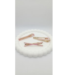 Pembe Renk Üçlü Pens Toka Seti