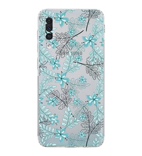 Samsung Galaxy A50   Kamera Korumalı  Kapak Floral Su Yeşili Tasarımlı  Şeffaf Kılıf