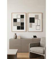 Modernist Geometri 2’li Ahşap Çerçeveli Tablo Seti