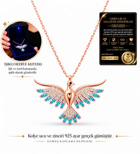 Premium Işıklı Kutuda 925 Ayar Gümüş Zümrüdü Anka Kuşu Kadın Kolye