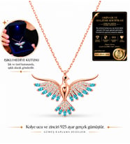 Premium Işıklı Kutuda 925 Ayar Gümüş Zümrüdü Anka Kuşu Kadın Kolye