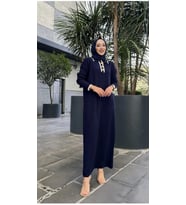 Kadın Oversize Yaka Düğmeli Triko Elbise (Lacivert)