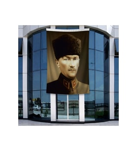Mavi Gözlü Atatürk Portresi Poster Bayrak Raşel Kumal 4x6 metre ATA11