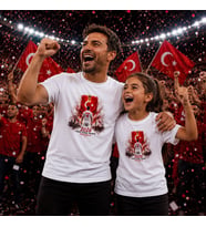 BK Gift Kişiye Özel Türkiye Taraftar Temalı 2026 Dünya Kupası Tasarımlı Baba&Kız Tişört Seti-3, Tek Yürek Milli Takım Ruhu