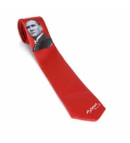 Atatürk ve İmza Desenli Dokuma Kırmızı Kravat - AK-04 (Renksiz)