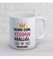 Kişiye Özel Kedi Tasarımlı Benim Evim Kedimin Krallığı İsimli Seramik Kupa
