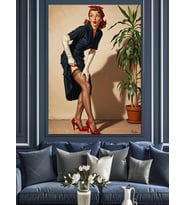 Retro Pin-Up Kız Poz Dekoratif Kanvas - Mdf Ahşap Tablo