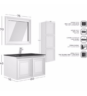 BELİNZA VENTURO BANYO DOLABI TAKIMI MAT BEYAZ 80 CM (Karışık)