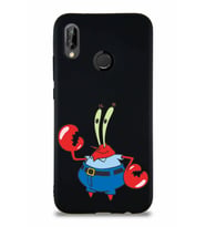Huawei P20 Lite Soft Premier Kapak Bay Yengeç Tasarımlı Silikon Kılıf - Siyah (Şeffaf)