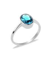 Swarovski Aquamarin Oval Tek Taş Sivama Bayan Gümüş Yüzük