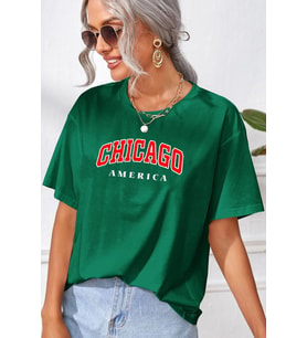 Unisex Chiago Baskılı T-shirt (Yeşil)