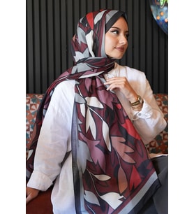 Yaprak Desen Bordo Soft Pamuk Şal (Standart)