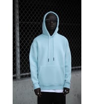 Kapşonlu 3 İplik Kalın İçi Polarlı Oversize Kangru Cepli Erkek Sweatshirt (Mavi)