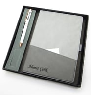 Signator® Codex  N179 Kişiye Özel Defterli Set - İsme Özel Beyaz Kalem + İsme Özel Gri Defter  İsme Özel Kutusunda Hediyelik Set (Karışık)