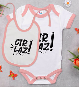 BK Kids Cırlaz Tasarımlı Pembe Bebek Body Zıbın ve Mama Önlüğü Hediye Seti-1