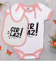 BK Kids Cırlaz Tasarımlı Pembe Bebek Body Zıbın ve Mama Önlüğü Hediye Seti-1
