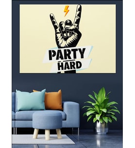 Party Rock İşareti El İllüstrasyon Dekoratif Kanvas - Mdf Ahşap Tablo