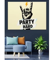 Party Rock İşareti El İllüstrasyon Dekoratif Kanvas - Mdf Ahşap Tablo