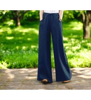 Günlük Beli Bağcıklı Şık Keten Pantolon (Lacivert)