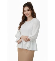 Kadın Yaka Güpürlü Kol Valonlu Bluz BGL-ST04353 (Krem)