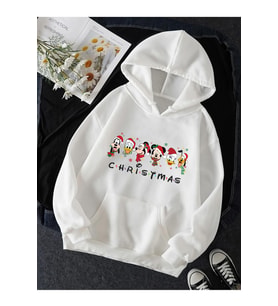 Disney Happy New Year Kapşonlu Sweatshirt (Beyaz)