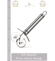 #PizzaBıçağı Profesyonel Paslanmaz Çelik Keskin Mutfak Gereci Çift Başlıklı Pizza Hamur Bıçağı - 1 A