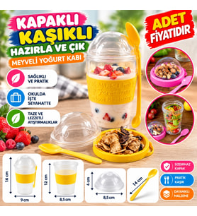 Mey İthalat® Taken Go Kapaklı Kaşıklı Pratik Taşınabilir Meyveli Yoğurt Kabı
