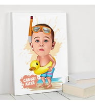 Havuz Kuşu Erkek Çocuk Karikatürlü Kanvas Tablo
